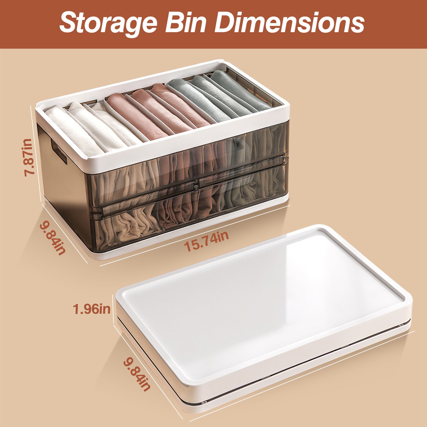 Collapsible Storage Bins with Lids (Set of 3) — Stackable Closet & Drawer Organizers