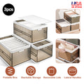 Collapsible Storage Bins with Lids (Set of 3) — Stackable Closet & Drawer Organizers